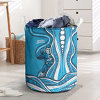 Adelaide Strikers Laundry Basket Aboriginal Dot Art Cyan Blue - Tribal Wave Pattern