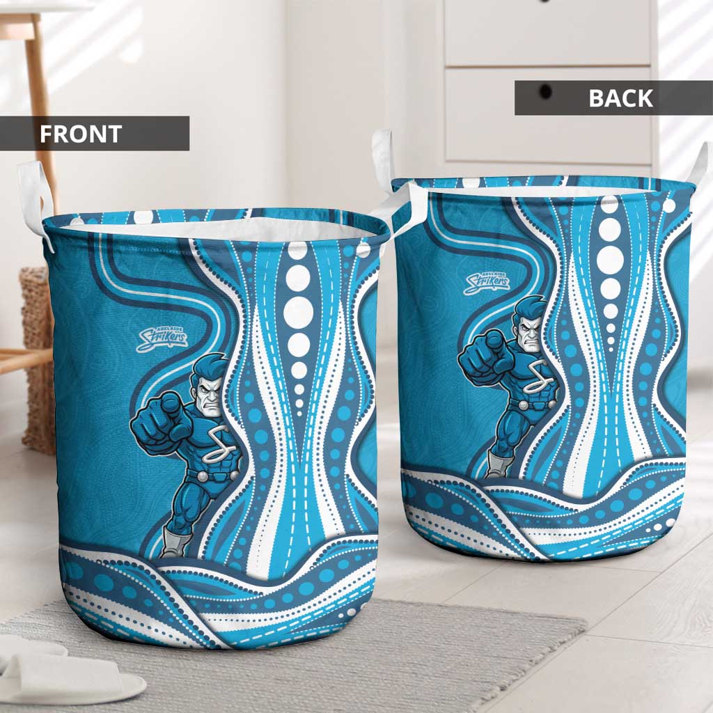 Adelaide Strikers Laundry Basket Aboriginal Dot Art Cyan Blue - Tribal Wave Pattern