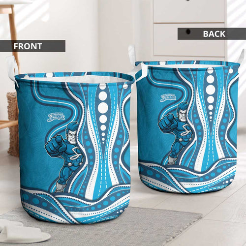 Adelaide Strikers Laundry Basket Aboriginal Dot Art Cyan Blue - Tribal Wave Pattern