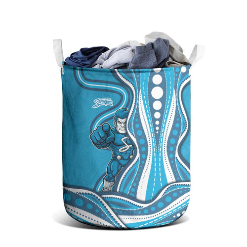 Adelaide Strikers Laundry Basket Aboriginal Dot Art Cyan Blue - Tribal Wave Pattern