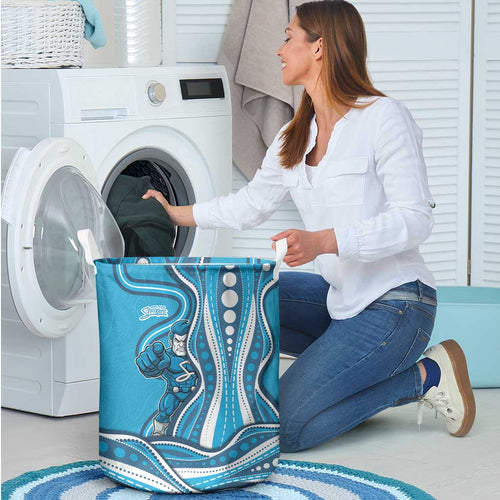 Adelaide Strikers Laundry Basket Aboriginal Dot Art Cyan Blue - Tribal Wave Pattern