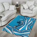 Adelaide Strikers Area Rug Aboriginal Dot Art Cyan Blue - Tribal Wave Pattern