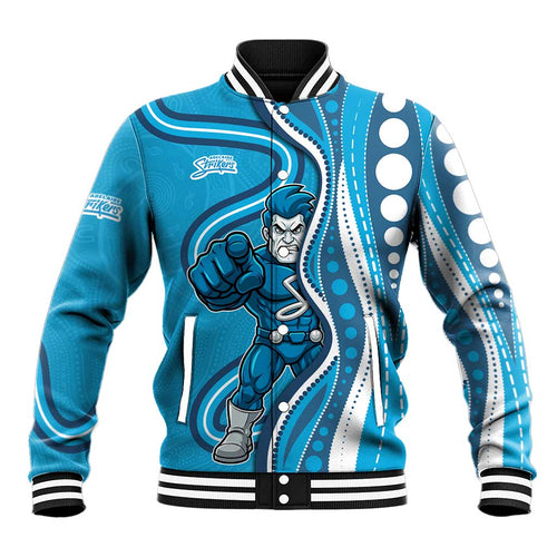 Adelaide Strikers Baseball Jacket Aboriginal Dot Art Cyan Blue - Tribal Wave Pattern