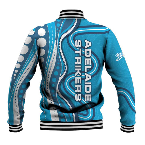 Adelaide Strikers Baseball Jacket Aboriginal Dot Art Cyan Blue - Tribal Wave Pattern