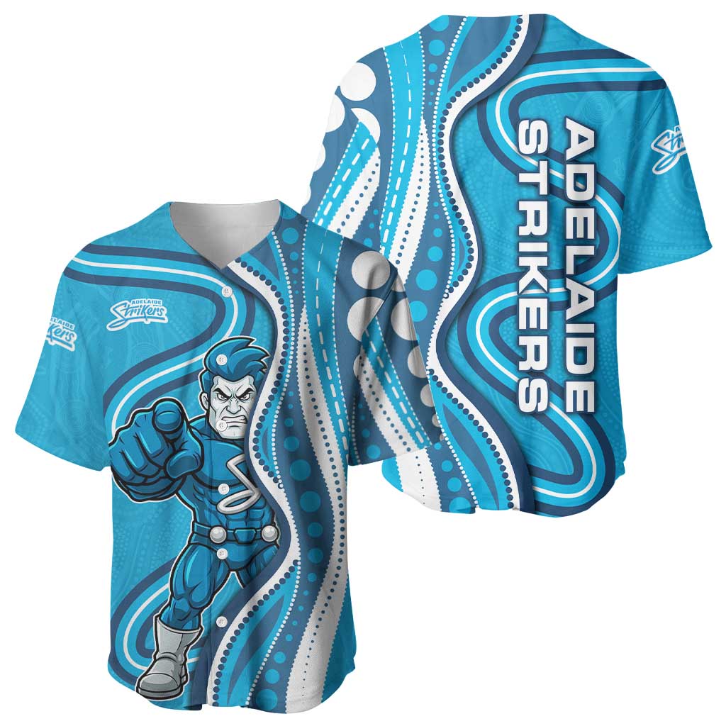 Adelaide Strikers Baseball Jersey Aboriginal Dot Art Cyan Blue - Tribal Wave Pattern