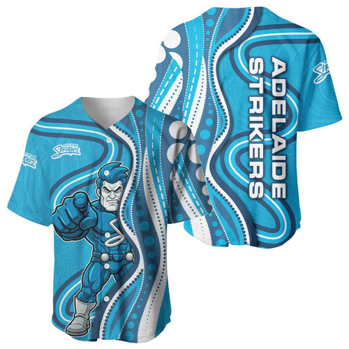 Adelaide Strikers Baseball Jersey Aboriginal Dot Art Cyan Blue - Tribal Wave Pattern