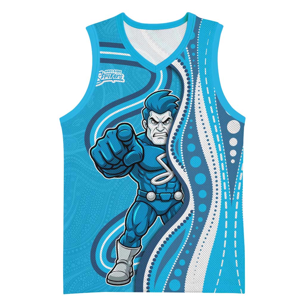 Adelaide Strikers Basketball Jersey Aboriginal Dot Art Cyan Blue - Tribal Wave Pattern