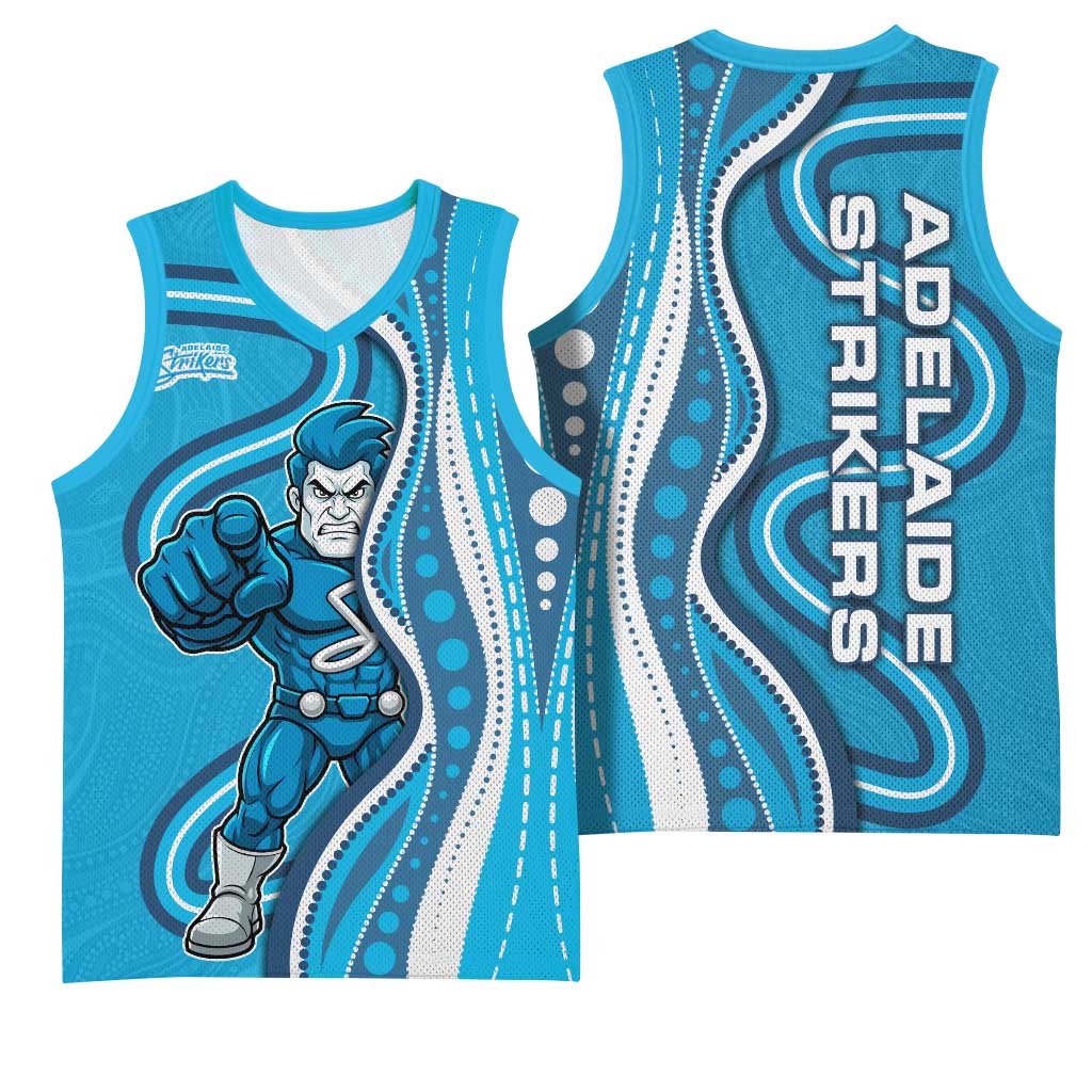 Adelaide Strikers Basketball Jersey Aboriginal Dot Art Cyan Blue - Tribal Wave Pattern