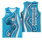 Adelaide Strikers Basketball Jersey Aboriginal Dot Art Cyan Blue - Tribal Wave Pattern