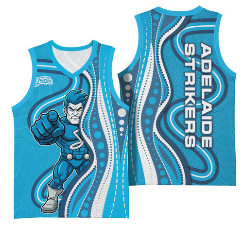 Adelaide Strikers Basketball Jersey Aboriginal Dot Art Cyan Blue - Tribal Wave Pattern