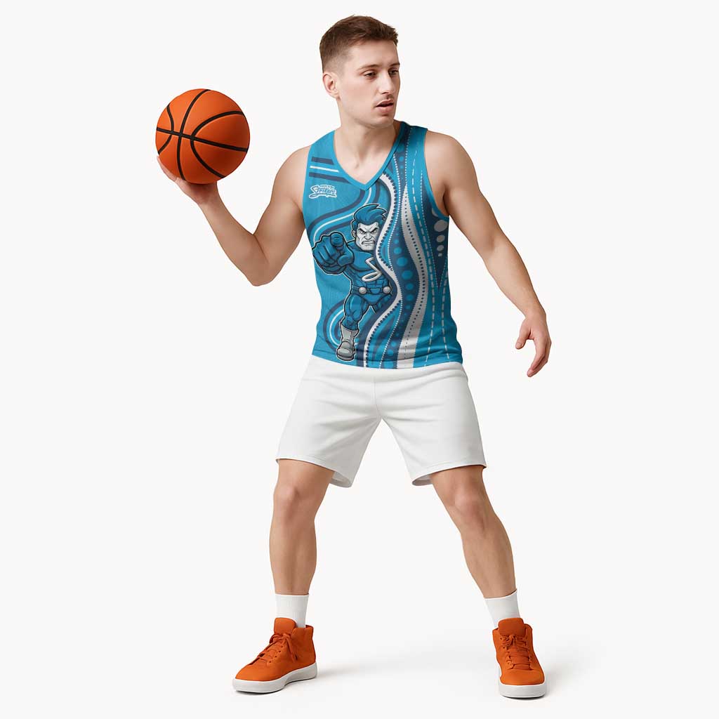 Adelaide Strikers Basketball Jersey Aboriginal Dot Art Cyan Blue - Tribal Wave Pattern