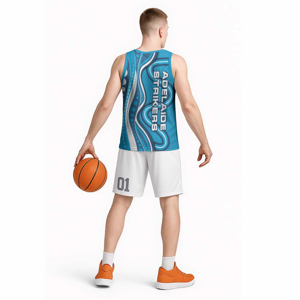 Adelaide Strikers Basketball Jersey Aboriginal Dot Art Cyan Blue - Tribal Wave Pattern
