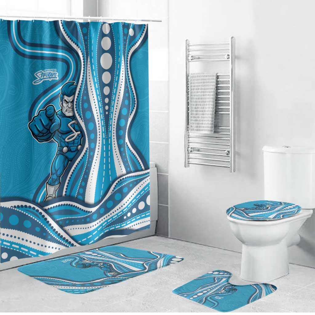 Adelaide Strikers Bathroom Set Aboriginal Dot Art Cyan Blue - Tribal Wave Pattern