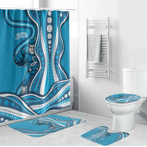Adelaide Strikers Bathroom Set Aboriginal Dot Art Cyan Blue - Tribal Wave Pattern