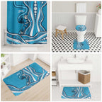 Adelaide Strikers Bathroom Set Aboriginal Dot Art Cyan Blue - Tribal Wave Pattern
