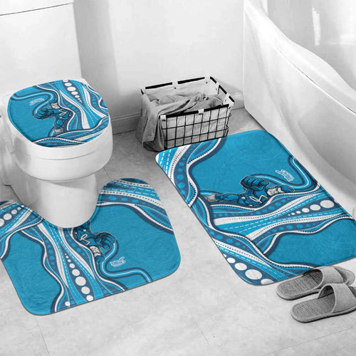 Adelaide Strikers Bathroom Set Aboriginal Dot Art Cyan Blue - Tribal Wave Pattern