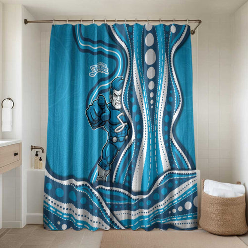 Adelaide Strikers Bathroom Set Aboriginal Dot Art Cyan Blue - Tribal Wave Pattern