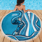 Adelaide Strikers Beach Blanket Aboriginal Dot Art Cyan Blue - Tribal Wave Pattern