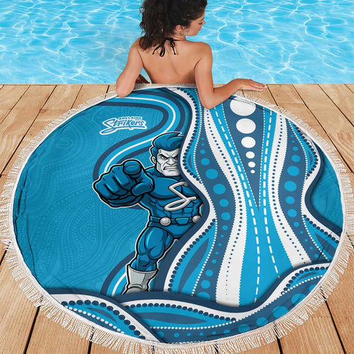 Adelaide Strikers Beach Blanket Aboriginal Dot Art Cyan Blue - Tribal Wave Pattern