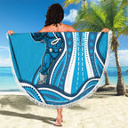Adelaide Strikers Beach Blanket Aboriginal Dot Art Cyan Blue - Tribal Wave Pattern