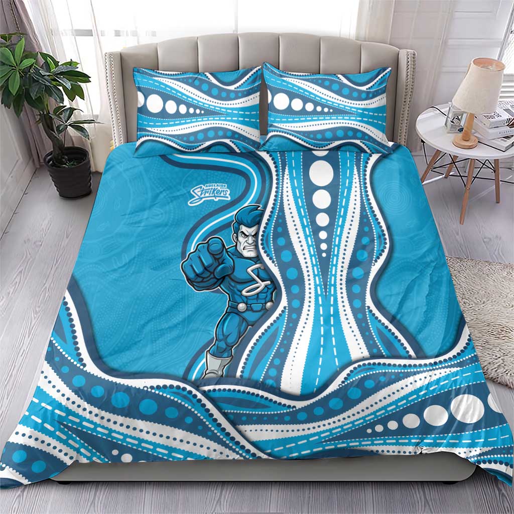 Adelaide Strikers Bedding Set Aboriginal Dot Art Cyan Blue - Tribal Wave Pattern