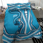 Adelaide Strikers Bedding Set Aboriginal Dot Art Cyan Blue - Tribal Wave Pattern