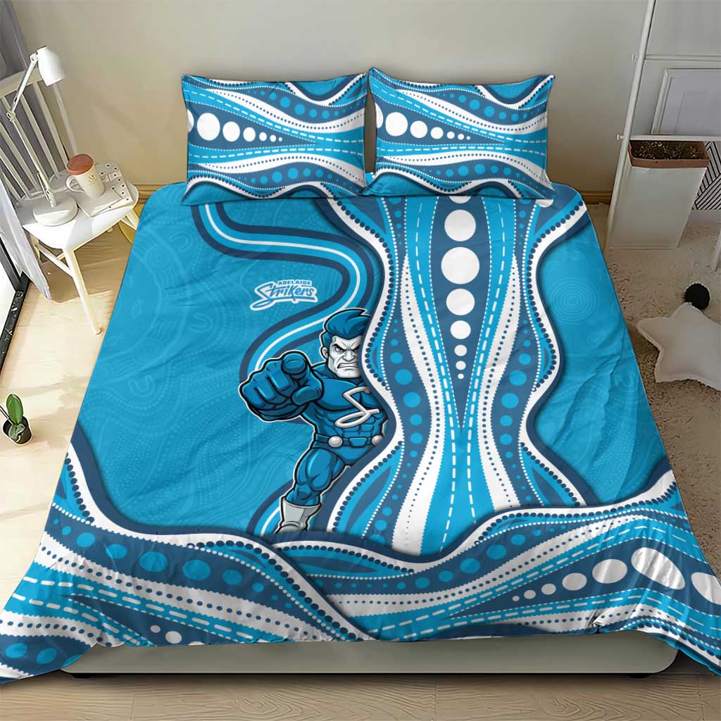 Adelaide Strikers Bedding Set Aboriginal Dot Art Cyan Blue - Tribal Wave Pattern