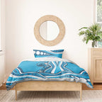 Adelaide Strikers Bedding Set Aboriginal Dot Art Cyan Blue - Tribal Wave Pattern