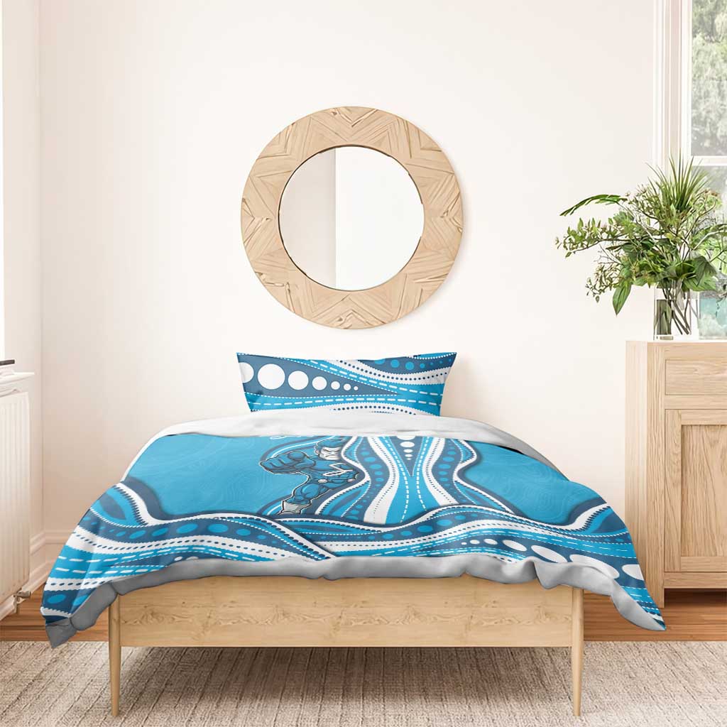 Adelaide Strikers Bedding Set Aboriginal Dot Art Cyan Blue - Tribal Wave Pattern