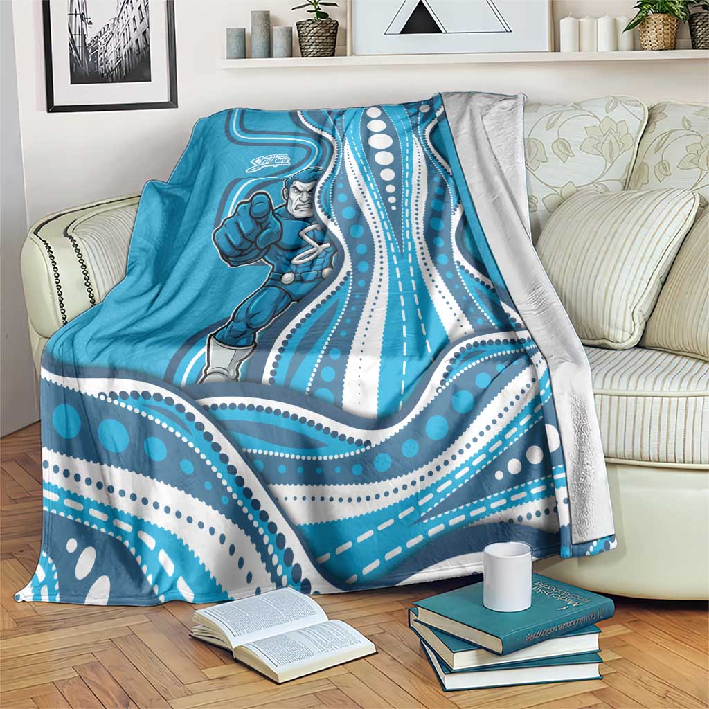 Adelaide Strikers Blanket Aboriginal Dot Art Cyan Blue - Tribal Wave Pattern