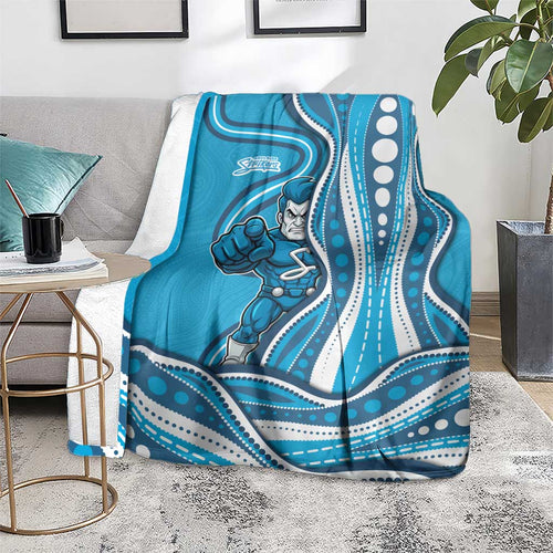 Adelaide Strikers Blanket Aboriginal Dot Art Cyan Blue - Tribal Wave Pattern