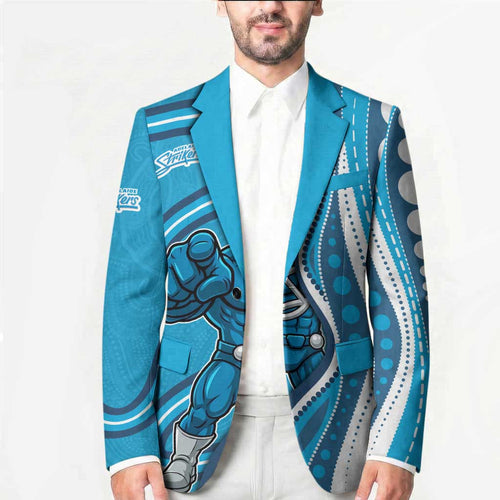 Adelaide Strikers Blazer Aboriginal Dot Art Cyan Blue - Tribal Wave Pattern