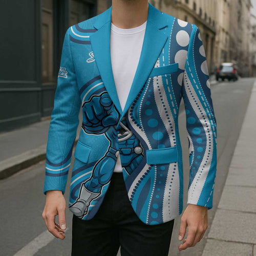 Adelaide Strikers Blazer Aboriginal Dot Art Cyan Blue - Tribal Wave Pattern