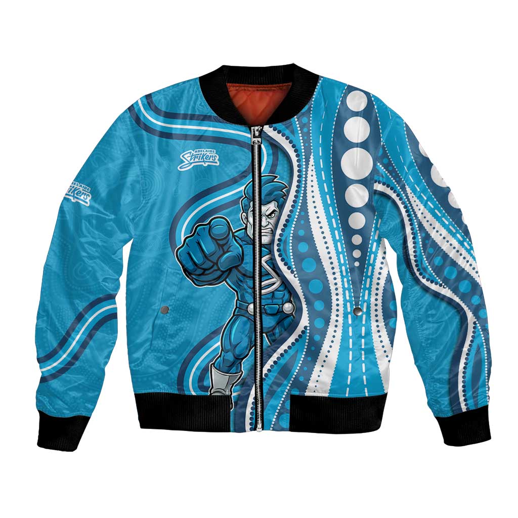 Adelaide Strikers Bomber Jacket Aboriginal Dot Art Cyan Blue - Tribal Wave Pattern