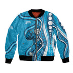 Adelaide Strikers Bomber Jacket Aboriginal Dot Art Cyan Blue - Tribal Wave Pattern