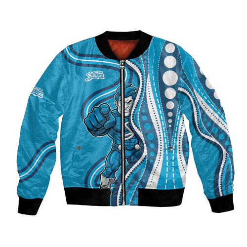 Adelaide Strikers Bomber Jacket Aboriginal Dot Art Cyan Blue - Tribal Wave Pattern
