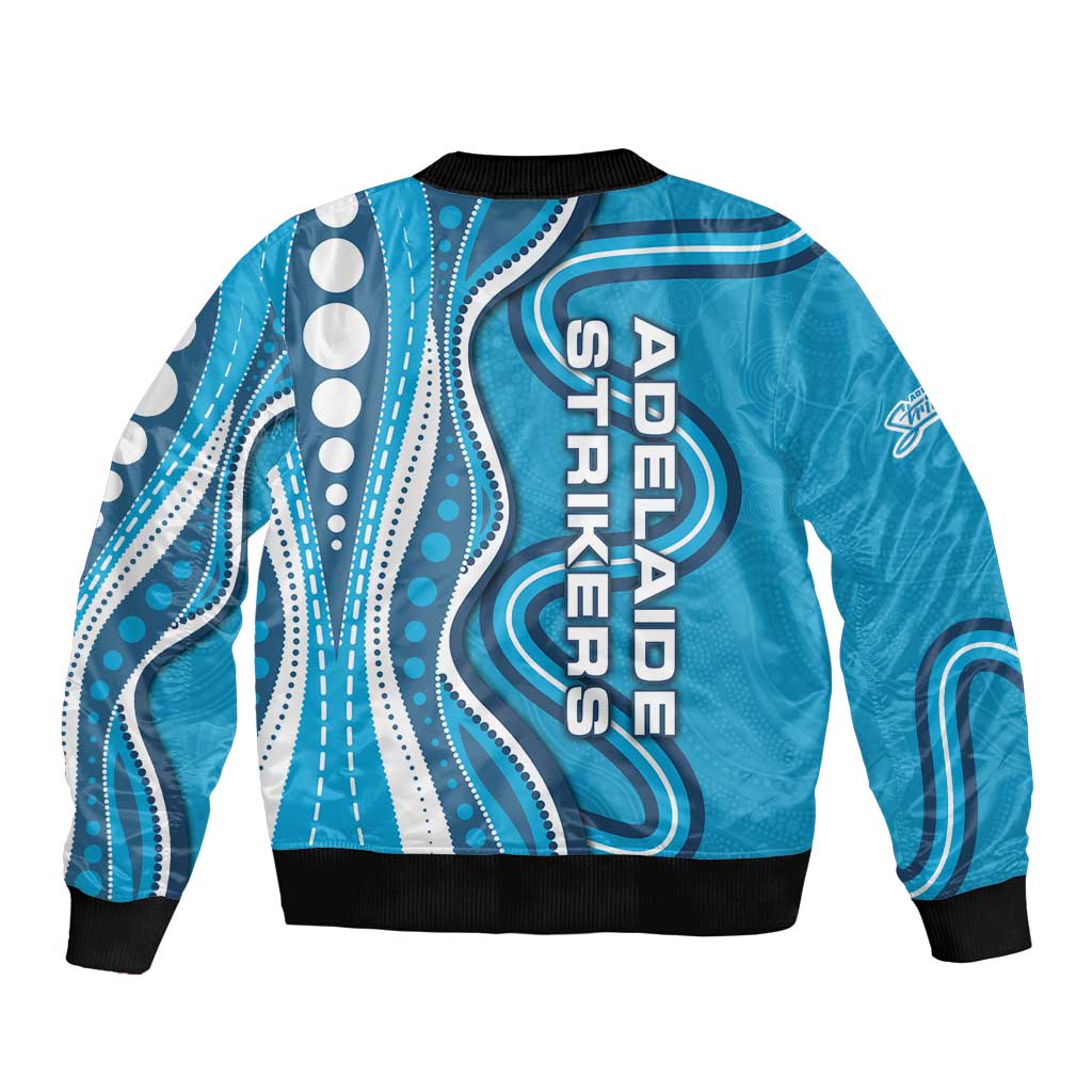 Adelaide Strikers Bomber Jacket Aboriginal Dot Art Cyan Blue - Tribal Wave Pattern