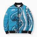 Adelaide Strikers Bomber Puffer Jacket Aboriginal Dot Art Cyan Blue - Tribal Wave Pattern