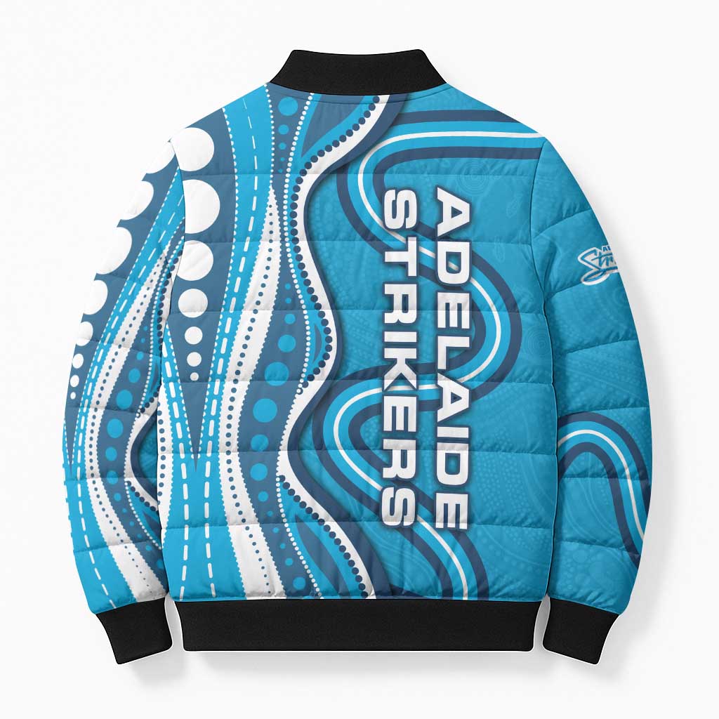Adelaide Strikers Bomber Puffer Jacket Aboriginal Dot Art Cyan Blue - Tribal Wave Pattern
