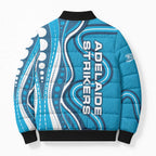 Adelaide Strikers Bomber Puffer Jacket Aboriginal Dot Art Cyan Blue - Tribal Wave Pattern