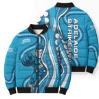 Adelaide Strikers Bomber Puffer Jacket Aboriginal Dot Art Cyan Blue - Tribal Wave Pattern