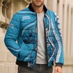 Adelaide Strikers Bomber Puffer Jacket Aboriginal Dot Art Cyan Blue - Tribal Wave Pattern
