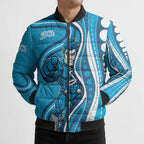 Adelaide Strikers Bomber Puffer Jacket Aboriginal Dot Art Cyan Blue - Tribal Wave Pattern
