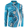 Adelaide Strikers Button Sweatshirt Aboriginal Dot Art Cyan Blue - Tribal Wave Pattern