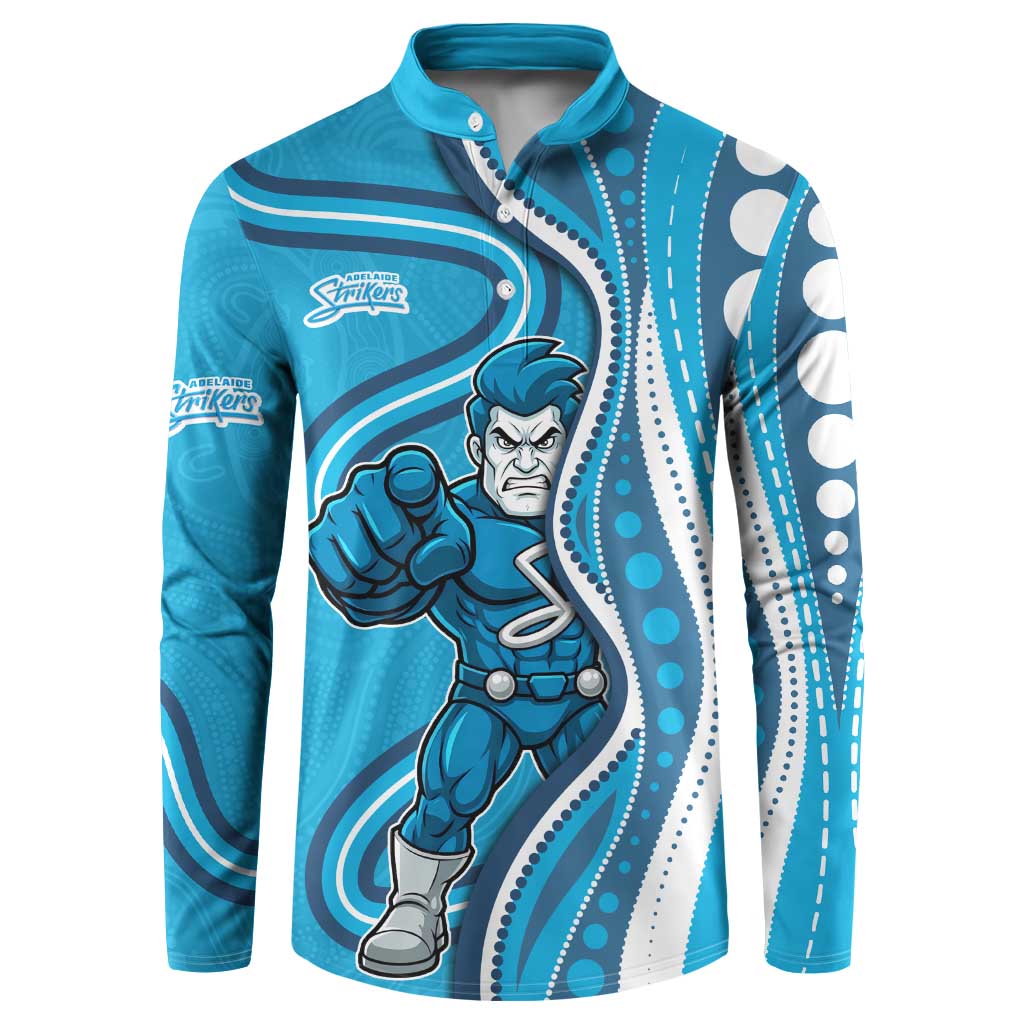 Adelaide Strikers Button Sweatshirt Aboriginal Dot Art Cyan Blue - Tribal Wave Pattern