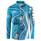 Adelaide Strikers Button Sweatshirt Aboriginal Dot Art Cyan Blue - Tribal Wave Pattern