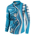 Adelaide Strikers Button Sweatshirt Aboriginal Dot Art Cyan Blue - Tribal Wave Pattern