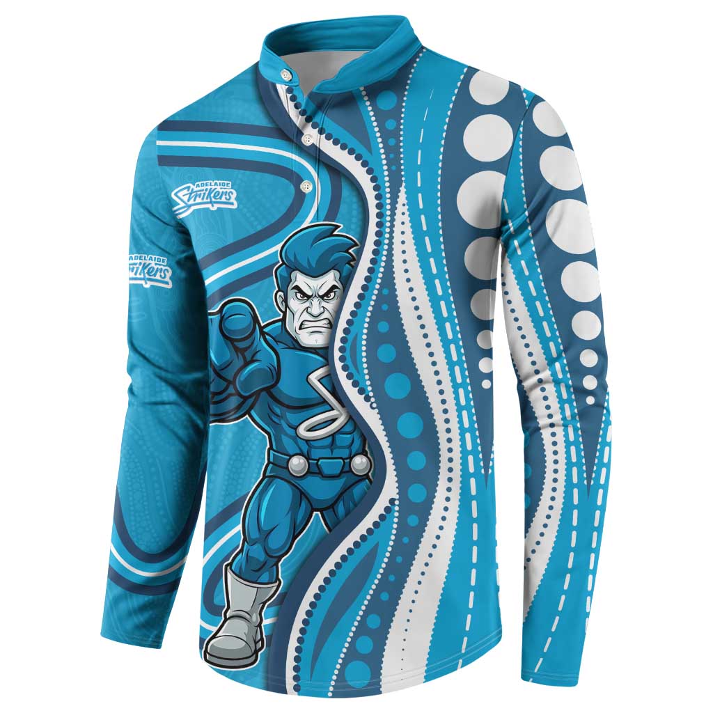 Adelaide Strikers Button Sweatshirt Aboriginal Dot Art Cyan Blue - Tribal Wave Pattern