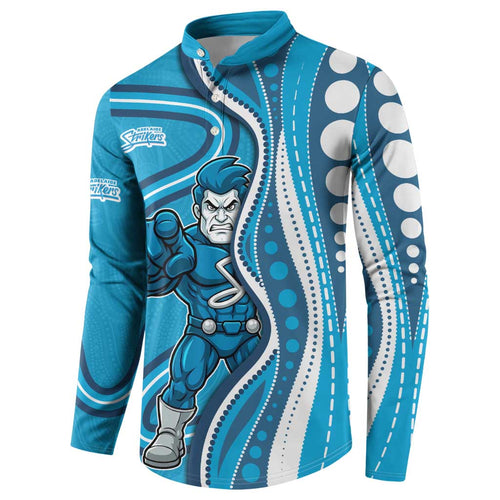 Adelaide Strikers Button Sweatshirt Aboriginal Dot Art Cyan Blue - Tribal Wave Pattern