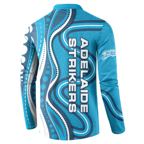 Adelaide Strikers Button Sweatshirt Aboriginal Dot Art Cyan Blue - Tribal Wave Pattern
